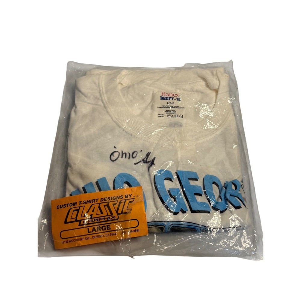 VTG Hanes T-Shirt Malco Ohio George Racing Signed Classic Graphix Mens Large - Picture 1 of 5